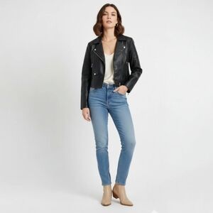 Classic Black Moto Biker Jacket – Chic Vegan Leather – Silver Hardware – XXS